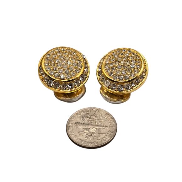 Christian Dior Earrings Pave Clustered Rhinestones Button Classic Design Clip On - Picture 5 of 10